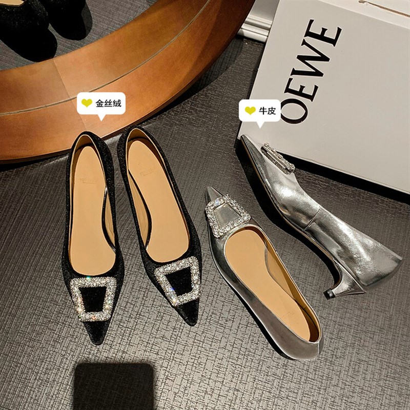 水钻方扣单鞋粗跟女2025新款春配裙子设计感小众法式高跟鞋不累脚