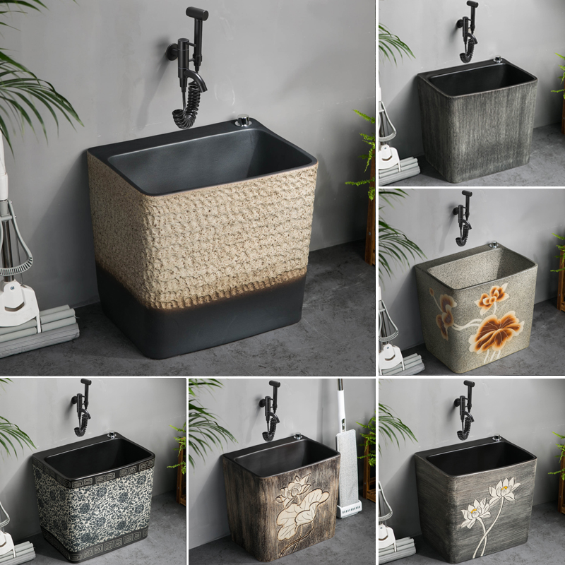 新款阳台拖把池陶瓷拖把盆家v用卫生间洗拖把池地盆户外墩布池水