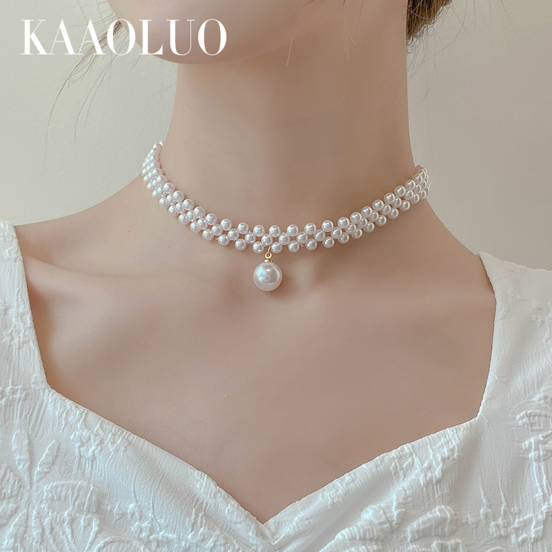 项链女锁骨链合成珍珠颈链短款2021年新款潮网红新娘法式复古简约