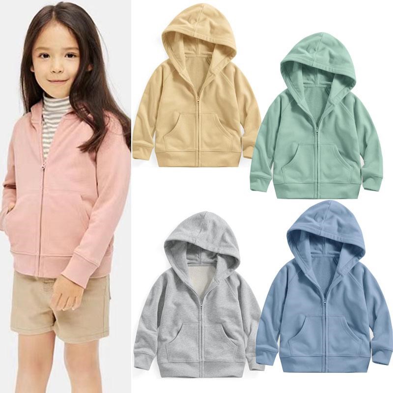 日单童装纯棉细毛圈卫衣外套春秋拉链男宝外搭女童学院风连帽外套