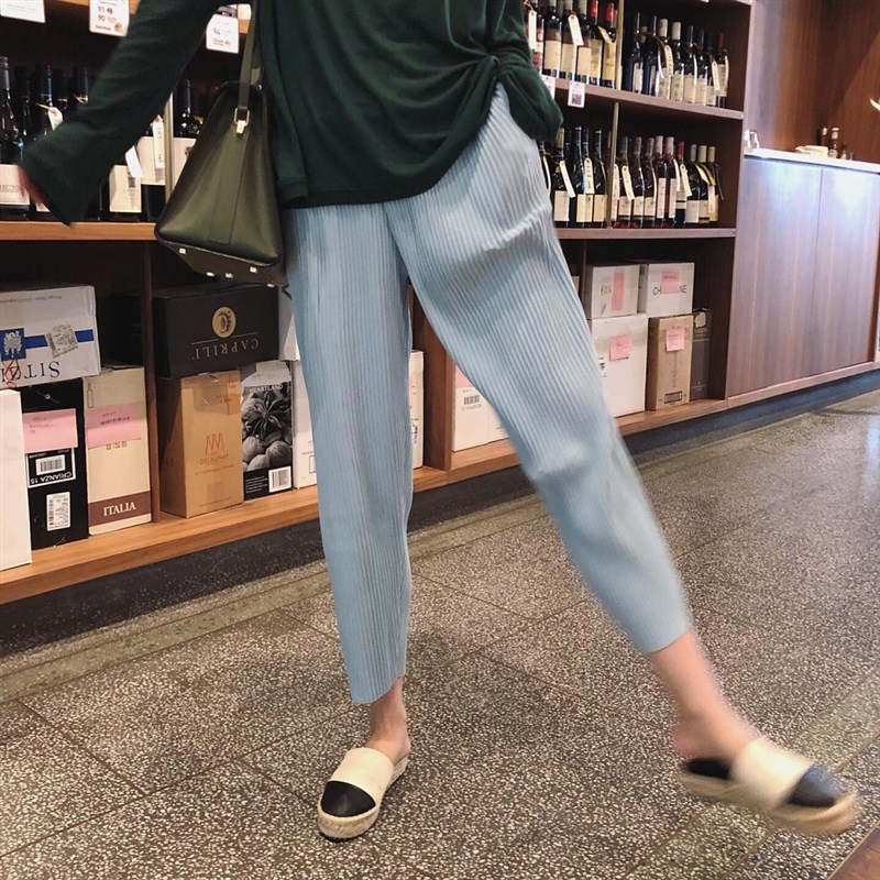 徐蹦蹦 时髦炸了 显瘦百褶九分裤奶奶裤宽L松阔腿裤高腰直筒萝卜