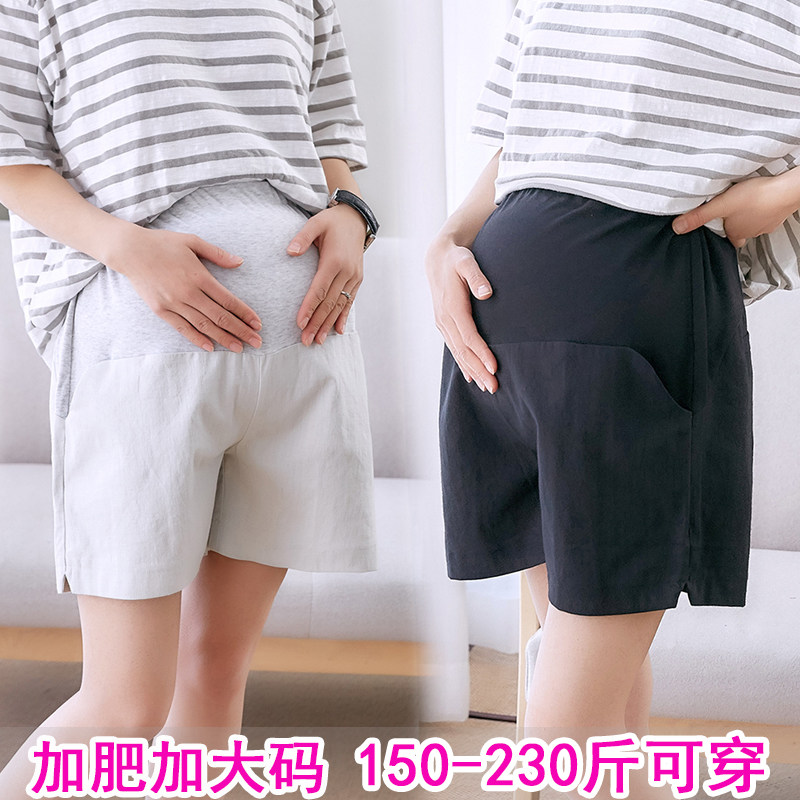 孕妇短裤特大码孕妇夏装棉t麻托腹裤加肥外穿宽松裤子200斤打底裤图片