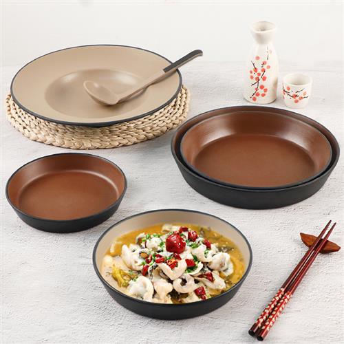 日式餐具仿e瓷韩式汤盘菜盘子餐厅饭店塑料加深圆窝盘盖浇饭盘