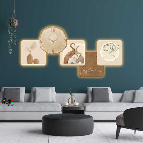 高档大气北欧亲子大象带钟表抽象艺术客厅精雕装饰画画创意挂钟