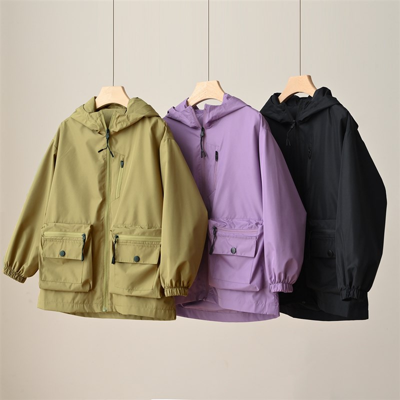 175大童儿童防泼水连帽外套 男童女童工装防风冲锋衣 春秋款 童装