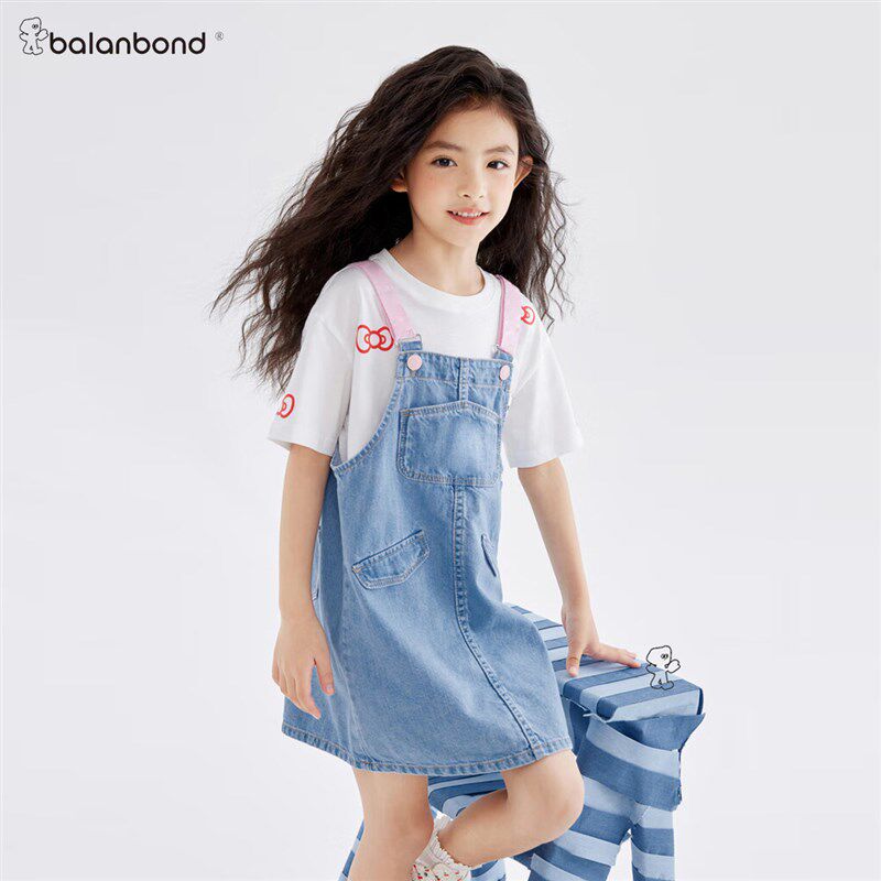 童装背带牛仔裙夏装薄款高棉女童连衣裙儿童夏季V百搭新款背带裙