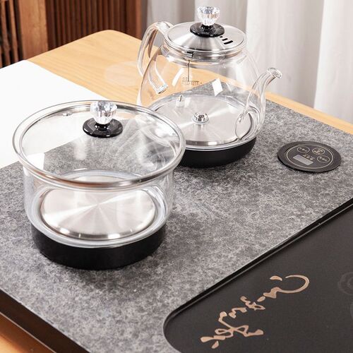 新天然乌金石茶盘全自动烧水一体石材茶台茶具套T组家用办公中式