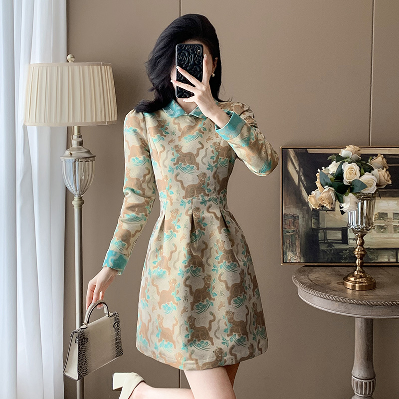 新中式提花改良旗袍连衣裙女春季高级感小个子气质显瘦收腰A字裙