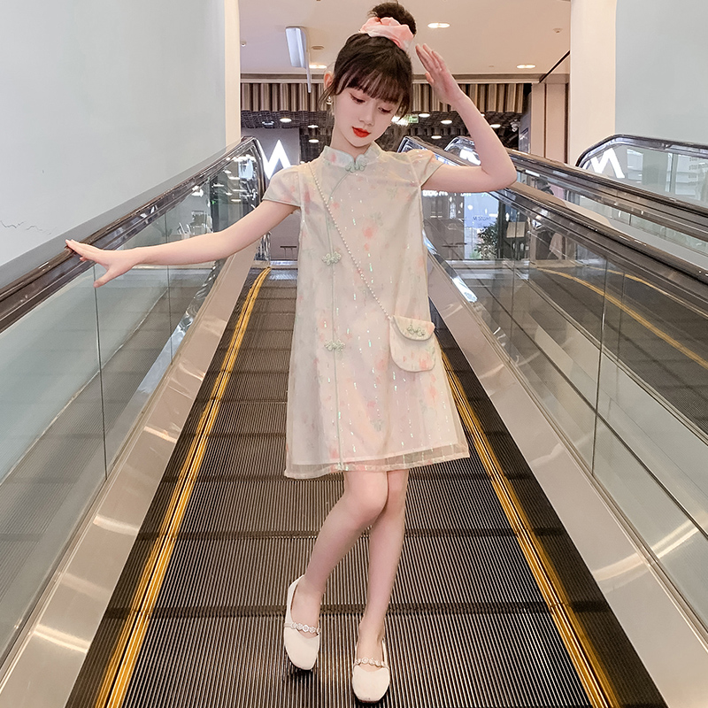 女童旗袍连衣裙夏装2023新款儿童汉服中国风女孩裙子夏季洋气薄款