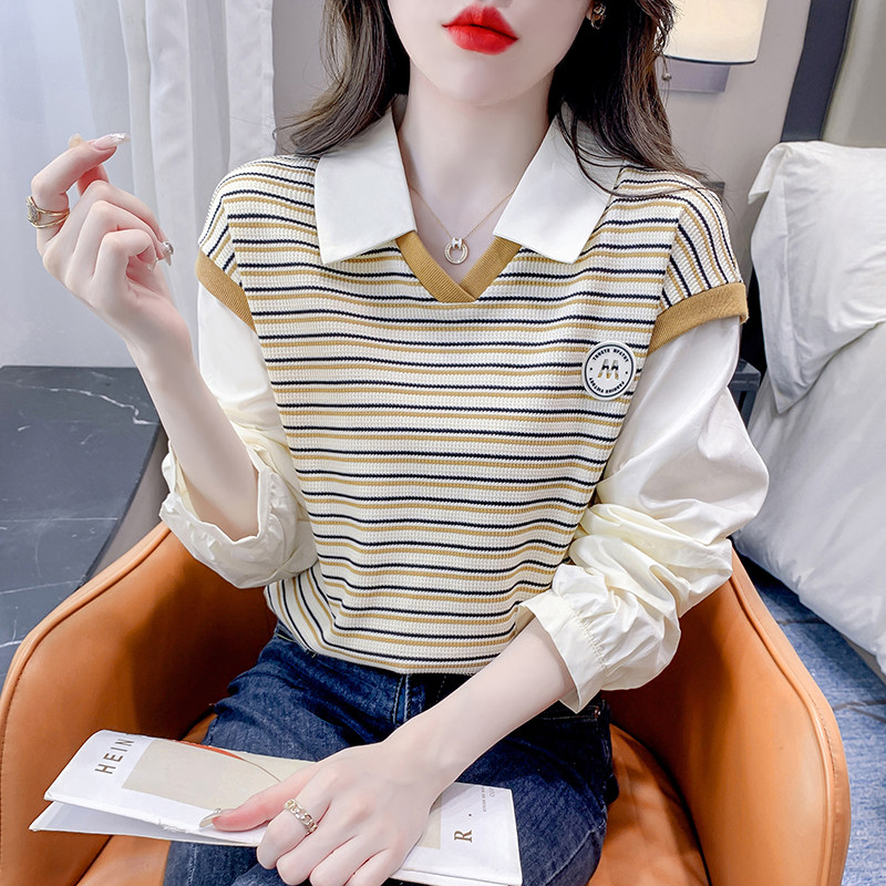 哺乳上衣z长袖秋冬外出时尚条纹针织衫休闲百搭产后哺乳小衫假两