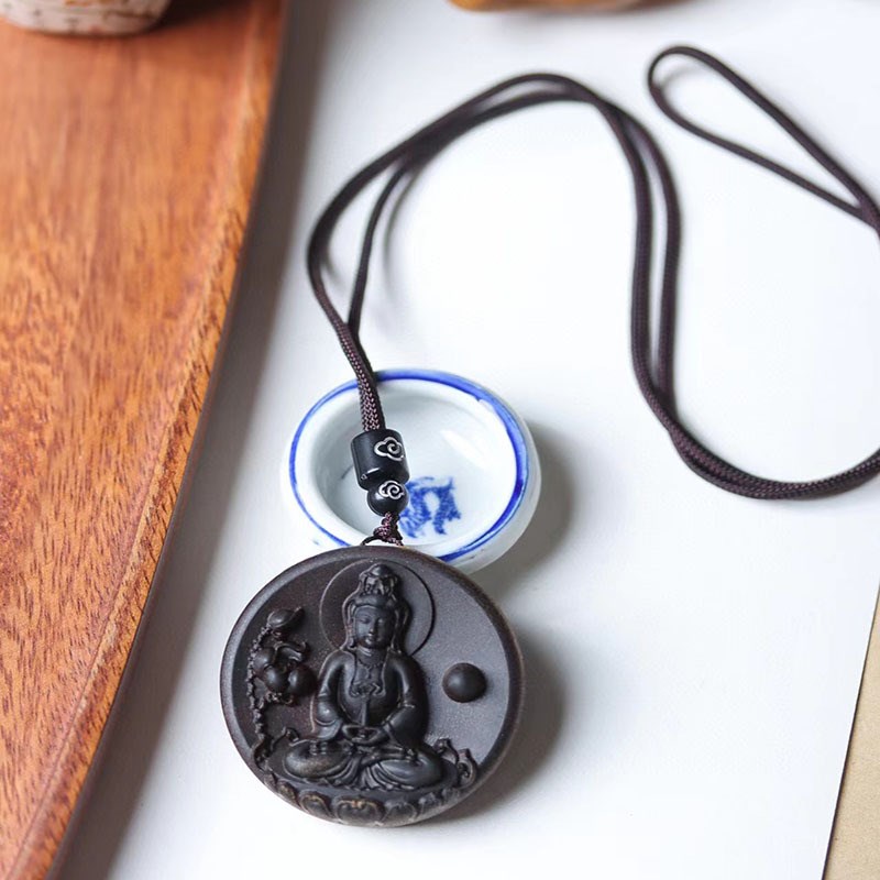 文莱黑棋沉香45mm净瓶观音吊坠项链挂件生闻花香甘凉木质饰品车挂