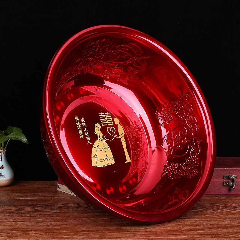 喜盆女方陪嫁结婚脸盆娘家婚庆用品新娘嫁妆洗脸盆不锈钢红色盆子