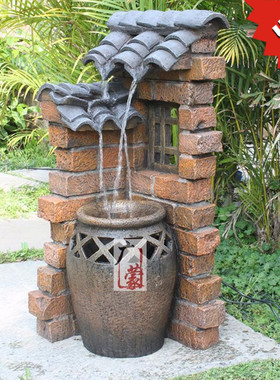 欧式创意田园流水罐喷泉摆设花园B阳台庭院装饰品室内户外水景摆