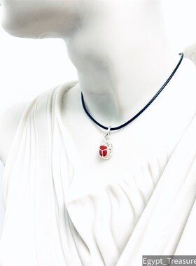 现货埃及银饰 古埃及红色圣甲虫双面925银吊坠 复古工艺 博物馆