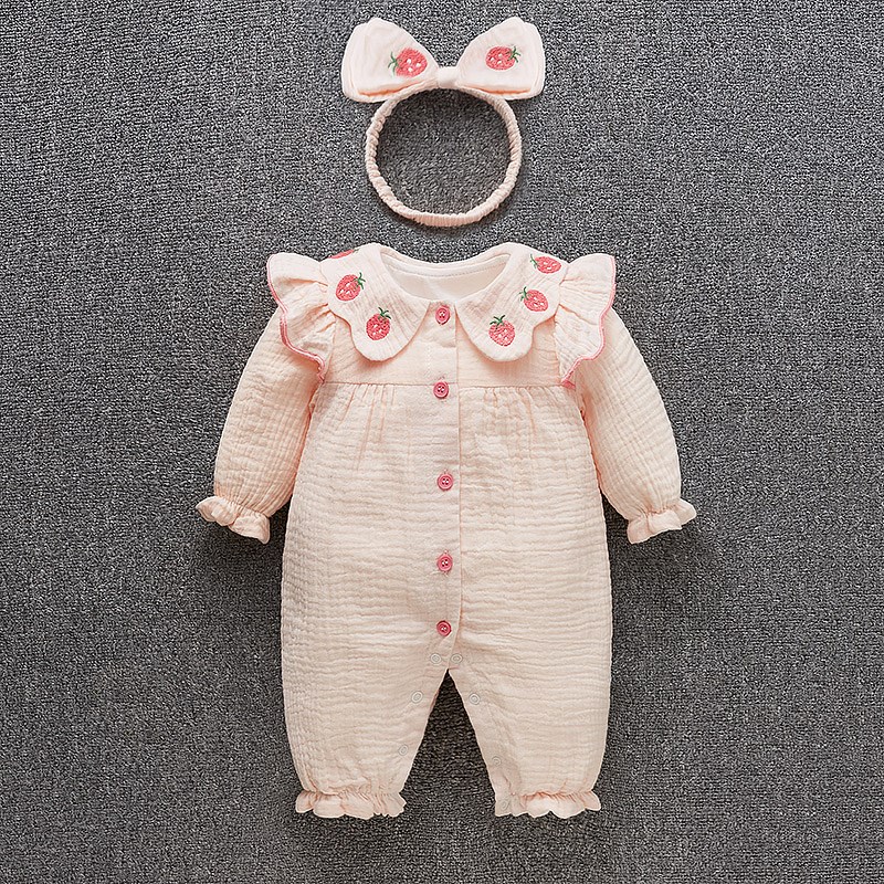 婴儿春装连体衣纯棉女宝宝洋气公主哈衣满月百日宴周岁礼服春天