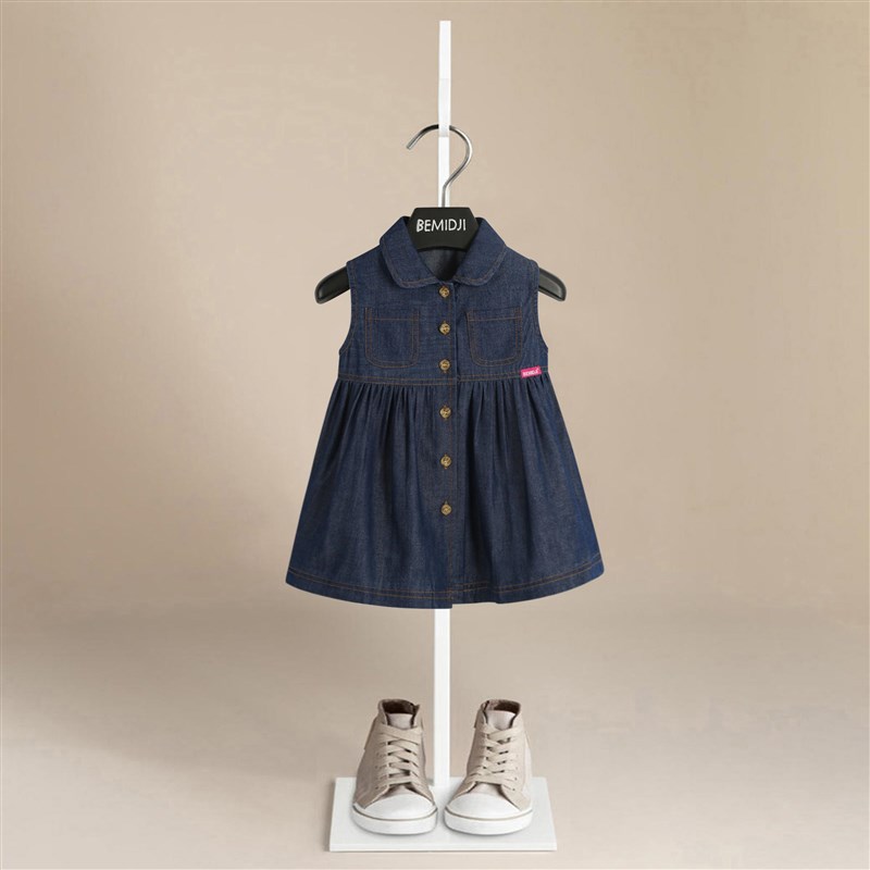 2025夏装新款女童宝宝简约牛仔裙可爱背心无袖公主裙翻领连衣裙棉