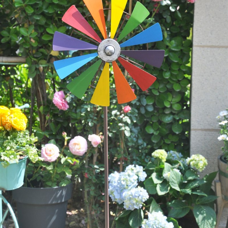 美式乡村铁艺风车彩色花t插风车花园装饰户外铁架子爬藤架庭院装