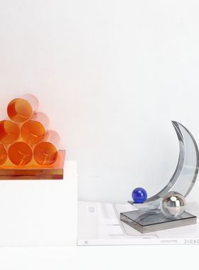 欧式创意水晶摆件样板房售楼部卧室书房客厅桌面T月牙房间软装饰