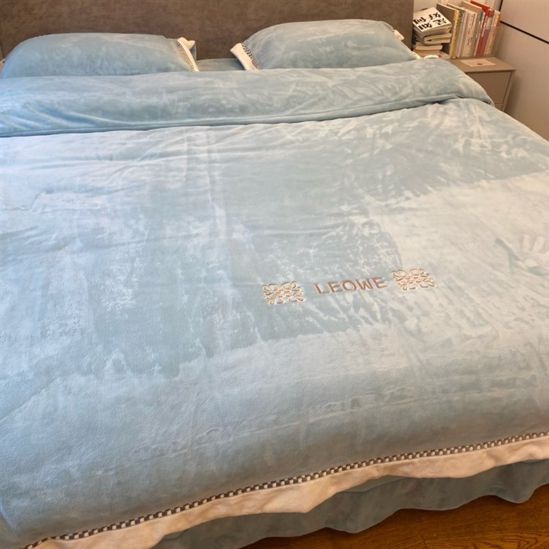 肌氧绒四件套刺绣简m约拼角刺绣云绒保暖被套床单牛奶绒床品1.8米