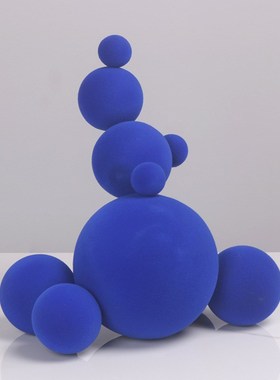 北欧现代创意几何植绒金属圆球叠加摆件雕塑客厅玄关W样板房装饰