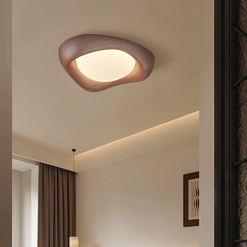 小鹅卵石卧室吸顶灯中古风胡桃木色全光谱书房主卧灯新中式护眼灯