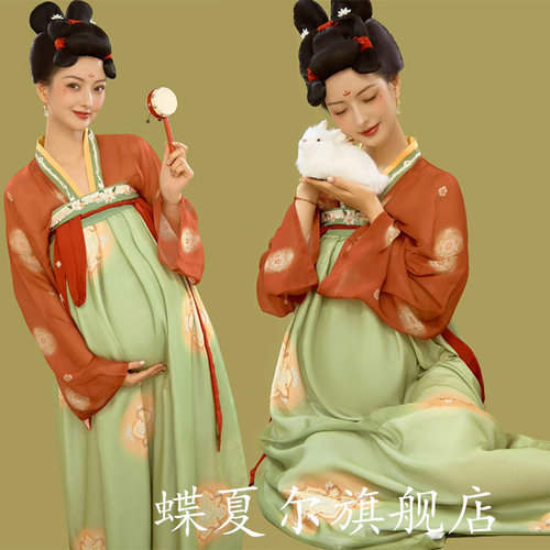 孕妇照服装新款影楼摄影孕妈艺术照复古唐宫夜宴汉服W孕妇写真衣
