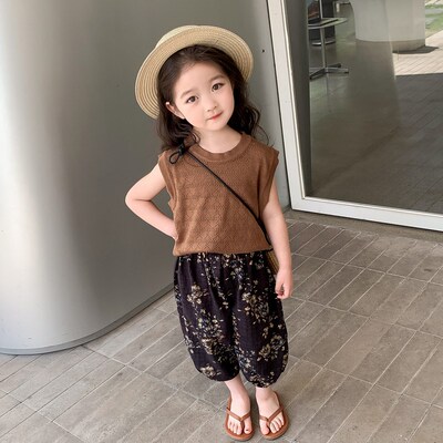 女童夏季套装20j24新款洋气时髦森系小童女宝夏装儿童背心棉麻童