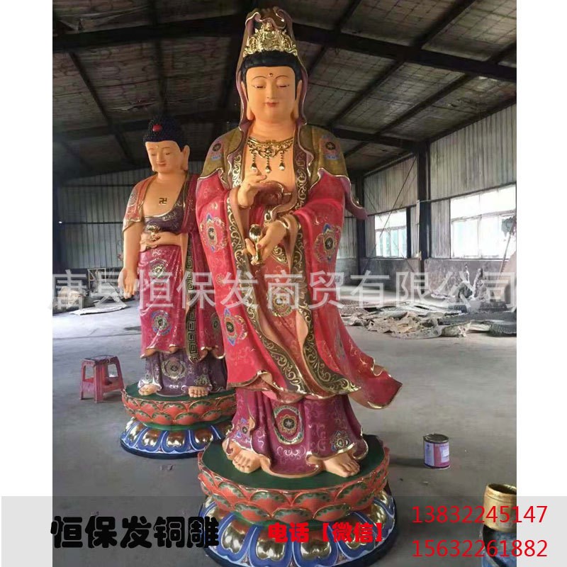 室外铸铜观音佛像纯铜南海观世音菩萨摆件大型滴水净瓶观音铜像