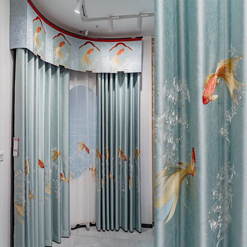 2024年新中式刺绣高档中国风遮光窗帘好运锦鲤客厅卧室.书房定制
