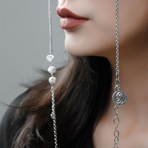 时尚925银链条眼镜链挂脖女银色眼睛链J条眼镜挂绳珍珠眼睛装饰链