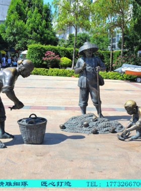 铸铜人物雕塑定制钓鱼渔民船雕像渔夫打鱼捕鱼人物铜雕玻璃钢雕塑