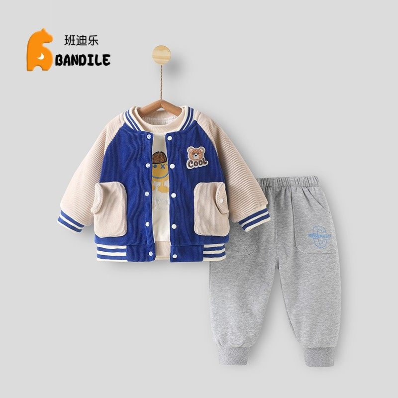 一岁婴儿分体套装春秋新夹棉外出服男宝宝卫衣裤子小童洋气三件套