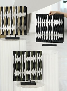 桌面创意屏风客厅轻奢装饰品乔迁送礼玄关装饰摆件拼色皮质小隔断