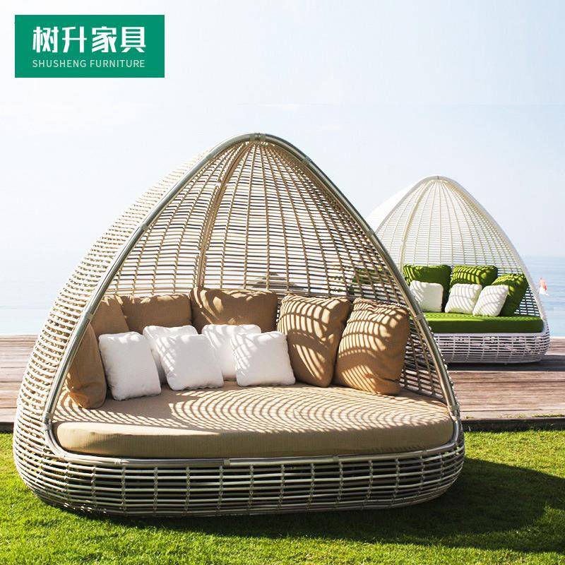 户外藤编沙发大躺床休闲酒店别墅藤椅阳台露台花园泳池阳光房沙发