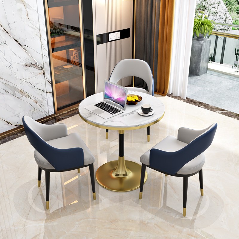 简约售楼处商务洽谈桌椅组合A轻奢岩板会客休闲阳台网红小圆桌