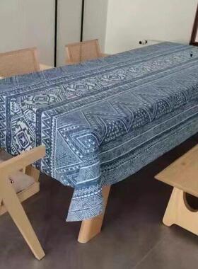 东南亚民族风桌布覆古蓝色几何印花长方形餐桌布茶几桌布盖布外贸