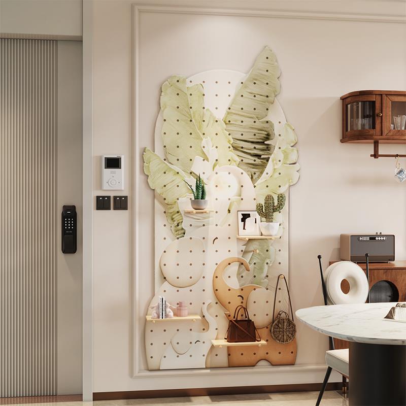 实木洞洞板置物架定制入户玄关现代造型墙收纳墙面挂板装饰展示架