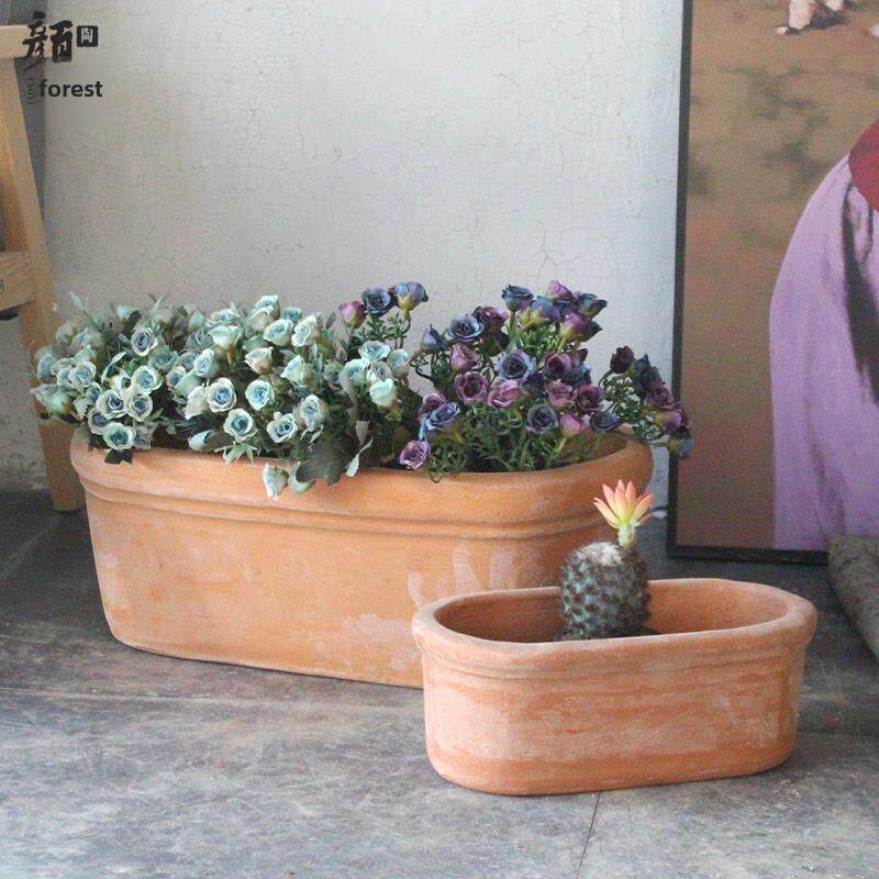 小长花盆红陶罐粗陶矩形拼盘多肉锅蔬菜花槽小花盒陶瓷陶器