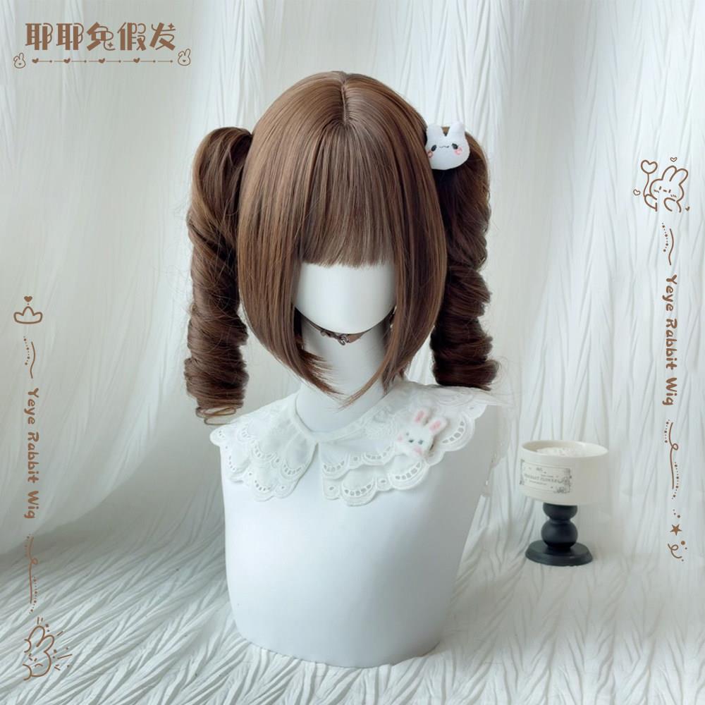 【耶耶兔假发】焦糖色罗马卷假发女短发lolita双马尾少萝全头套式