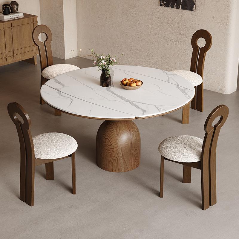 竹戴法式中古风实木餐桌椅组合轻奢小户型家用可伸缩折叠岩板圆桌