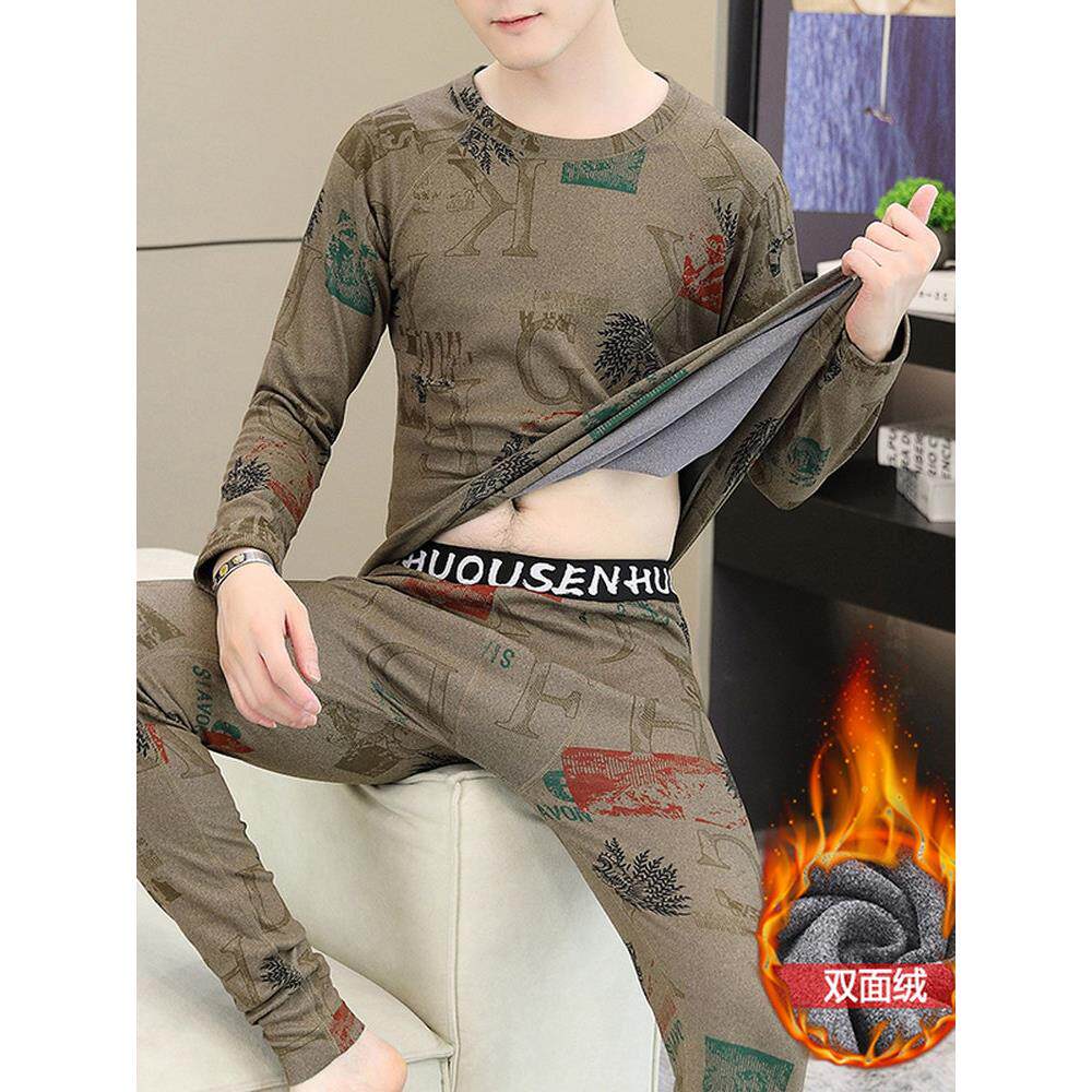 男装德绒保暖内衣男士套装双面磨绒打底衫防寒圆领秋衣秋裤