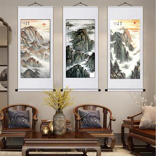 有山无水画靠山图泰山日出挂画稳如泰山丝绸卷轴画玄关国画装饰画