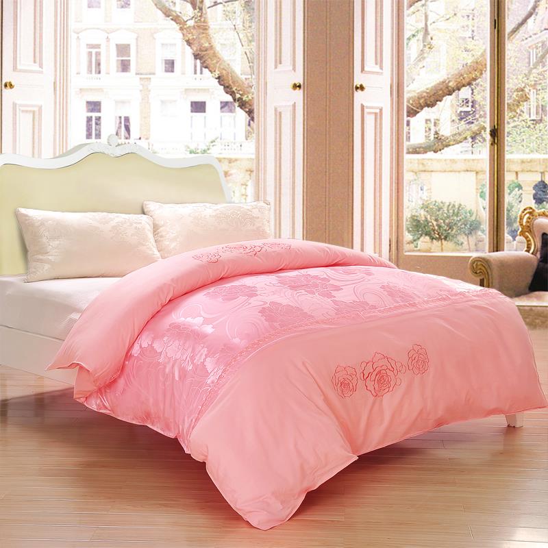 结婚大红被罩单件 婚庆双人全棉绣花提花丝绵蕾丝贡缎提花被套