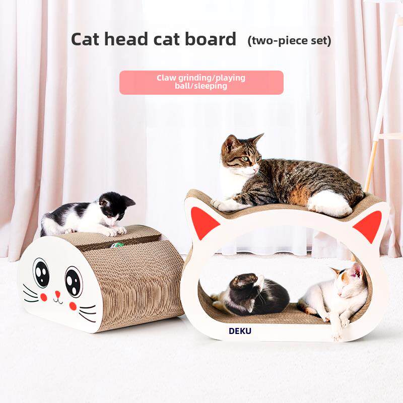 德酷猫头大型猫抓板耐磨瓦楞纸爪宠物用品竖式圆形免运费