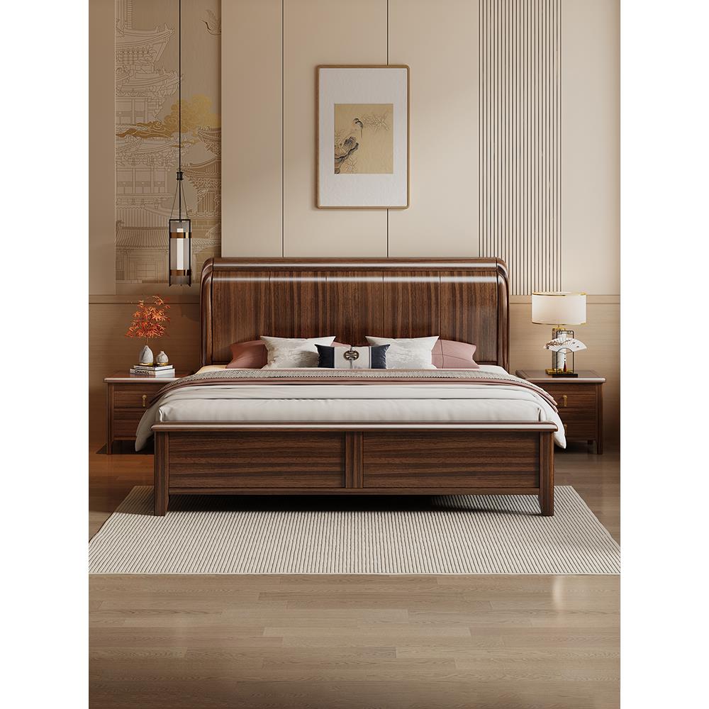 新中式北美黑胡桃木1.8m榫卯结构实木床双人床家用主卧床1.5m婚床