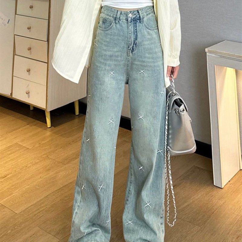 300斤大码女装设计感牛仔裤女夏季显瘦直筒裤子胖mm复古阔腿长裤,女装/女士精品,大码裤装,淘宝优惠券,粉丝福利购,淘宝优惠卷
