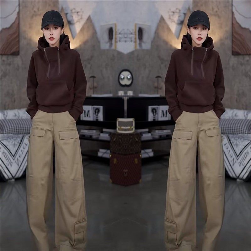 网红炸街爆款减龄高级感轻奢气质简约女士卫衣上衣工装阔腿裤穿搭,女装/女士精品,时尚套装,淘宝优惠券,粉丝福利购,淘宝优惠卷