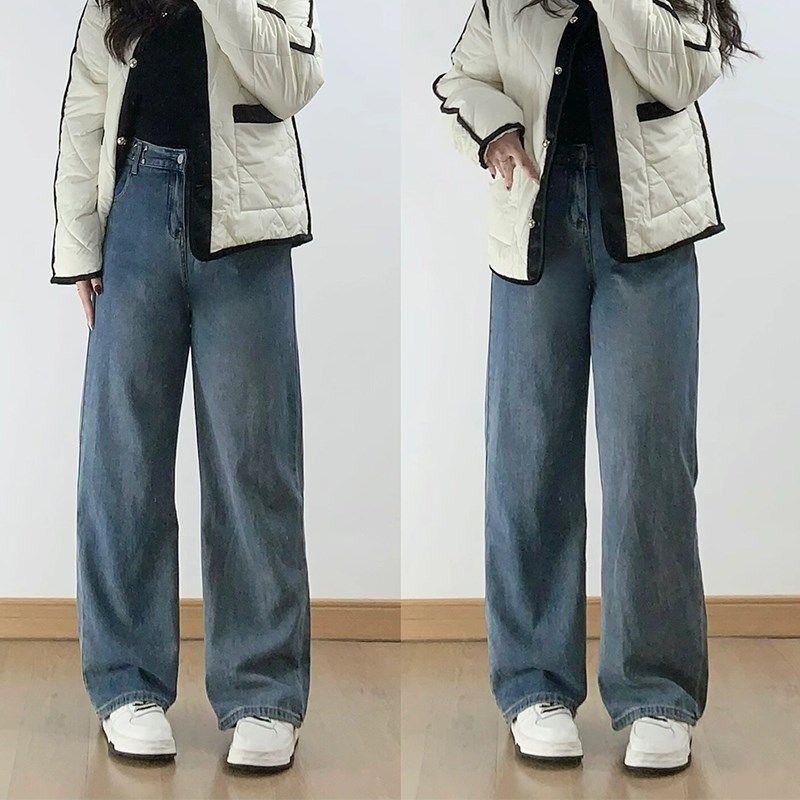 大码女装胖mm设计感可调节腰围阔腿牛仔裤女复古休闲显瘦阔腿裤子,女装/女士精品,大码裤装,淘宝优惠券,粉丝福利购,淘宝优惠卷