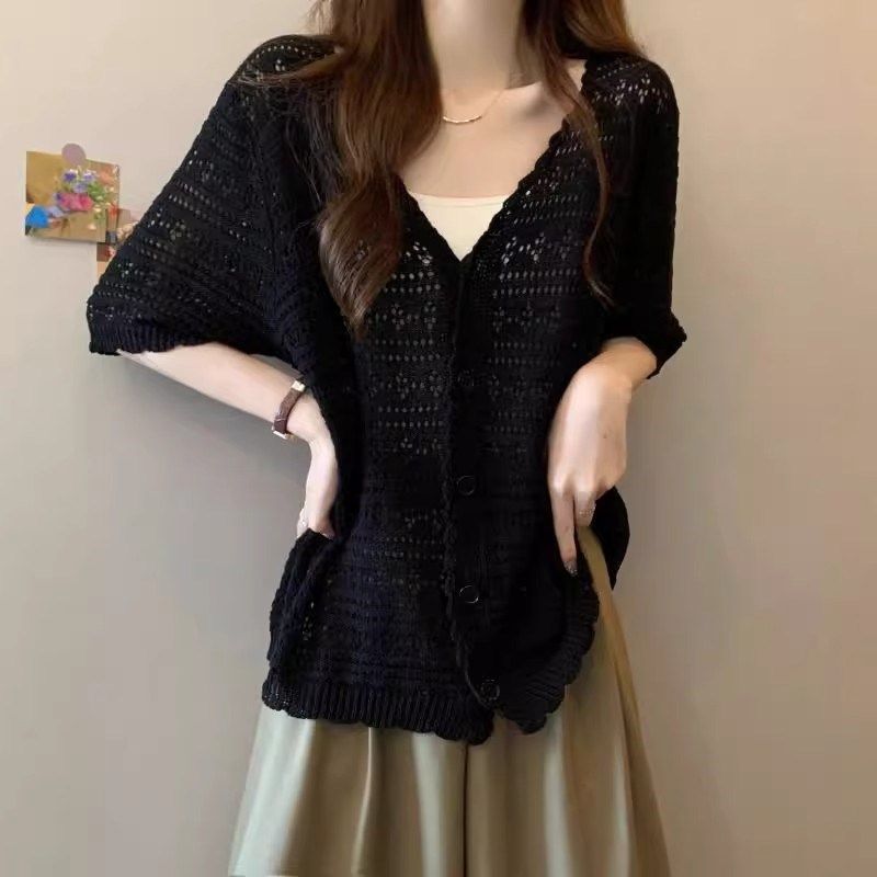 200斤大码镂空针织开衫女胖MM薄款短袖冰丝披肩外搭300加肥上衣夏