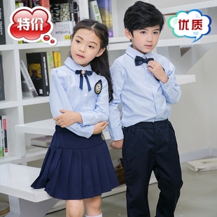 短裤 衬衣套装 裙园服白衬衣 校服小学生班服儿童蓝色长袖 学院风短袖